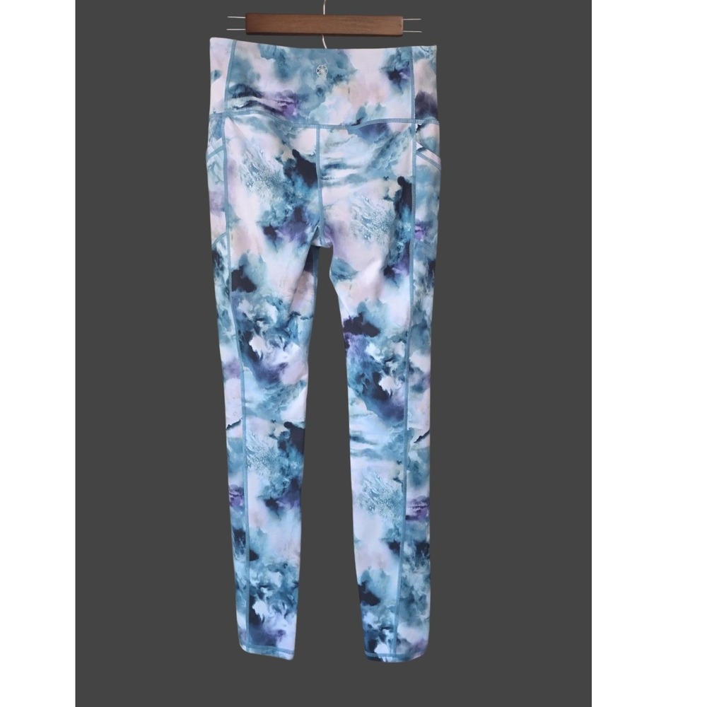 Gaiam Womens High Waisted Yoga Leggings Blue Purple Watercolor Print Pockets S - Picture 7 of 11